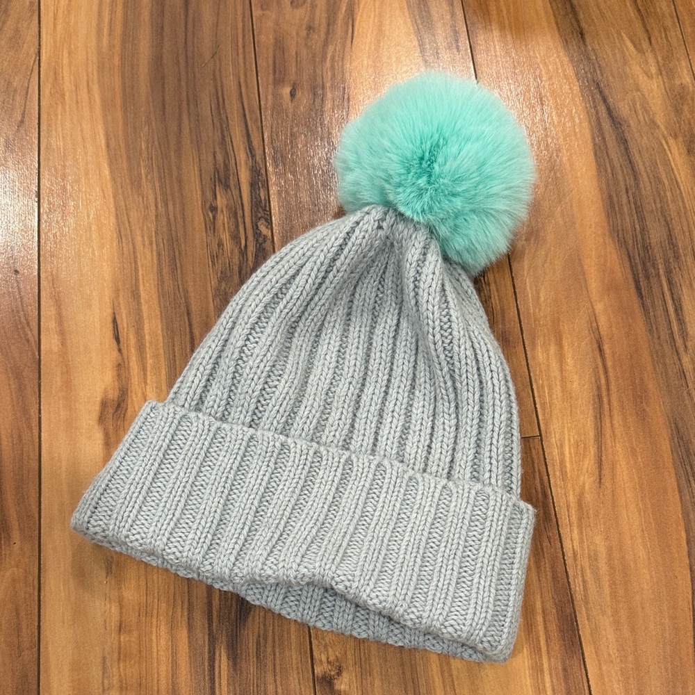 Athleta Winter Knit Hat with Mint Pom-Pom